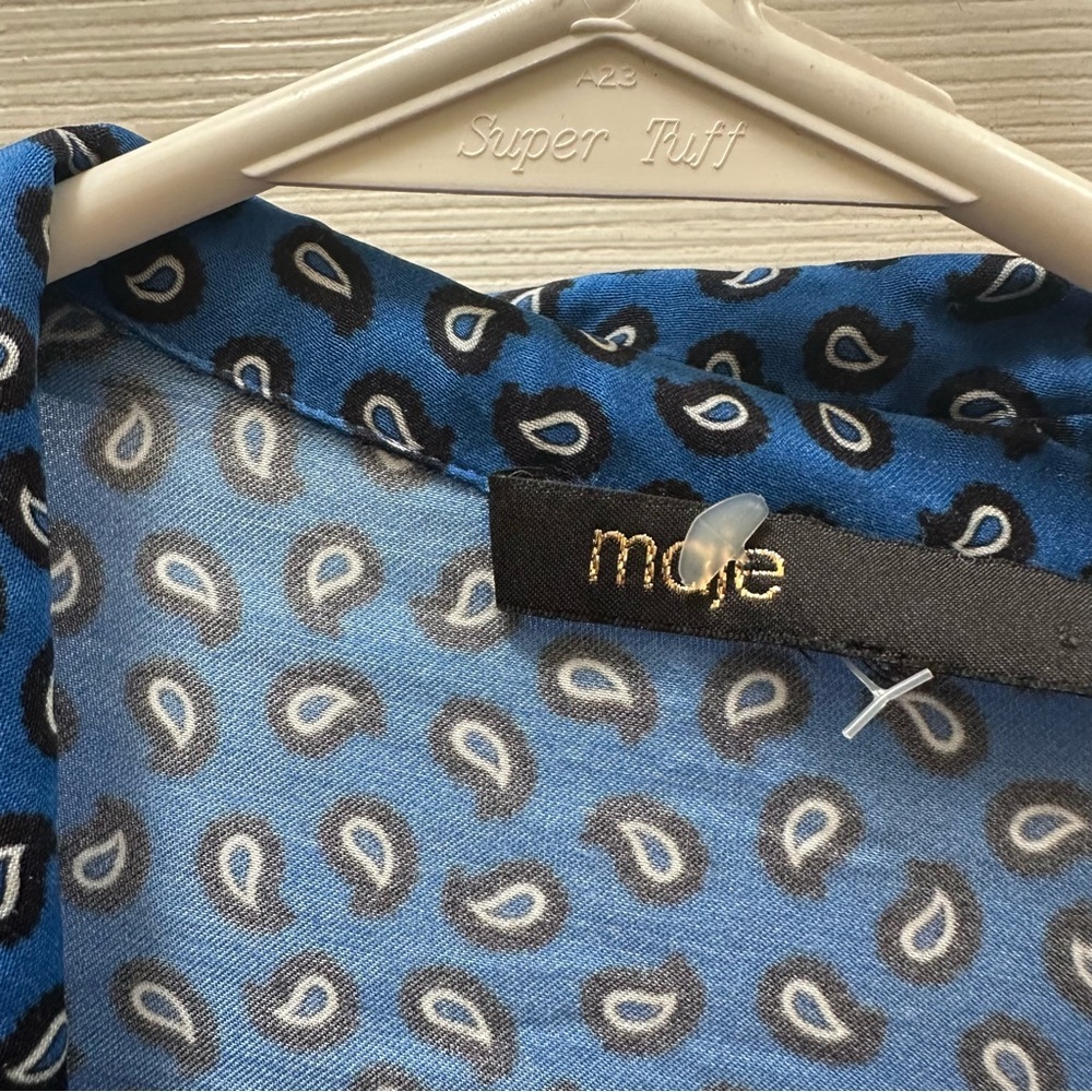 Maje Blue Patterned Ruffle Blouse Paisley-Print Ruffled Shirt m medium - Picture 3 of 10